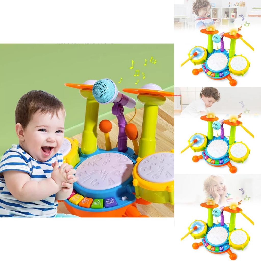Juego de Batería Multifuncional Colorido de Educación Temprana Con Micrófono y Piano Juguetes Instrumentos Para Niños de 2 a 6 Años