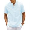 Summer Men's Cotton Short Sleeve T-shirt Solid Color Stand Collar Loose Pullover Shirt Thin Soft Comfortable Button T-shirt Top
