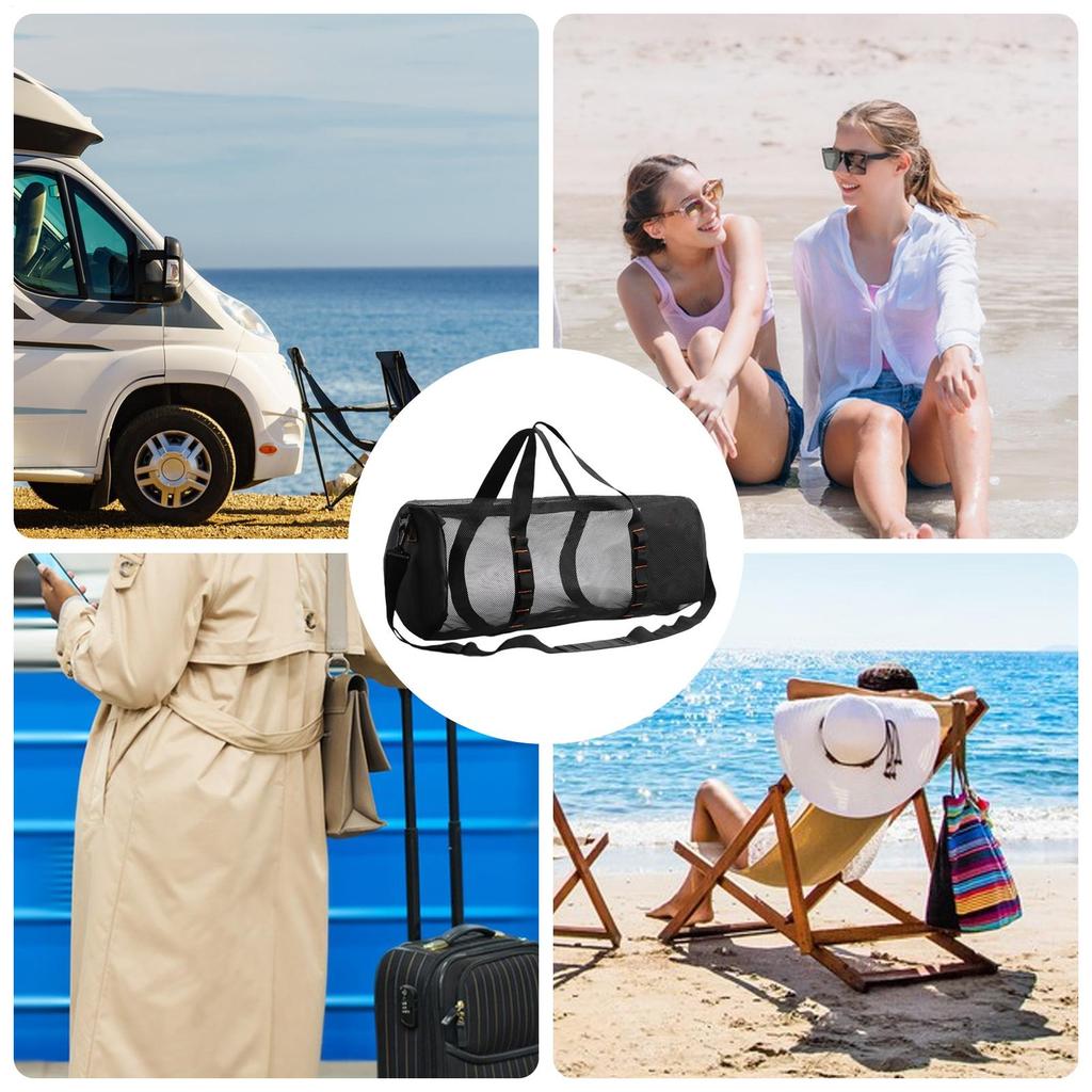 Foldable Mesh Dive Bag Adjust Shoulder Strap Breathable Mesh Travel Duffle  Adjust Shoulder Strap Handle Mesh Travel Duffle