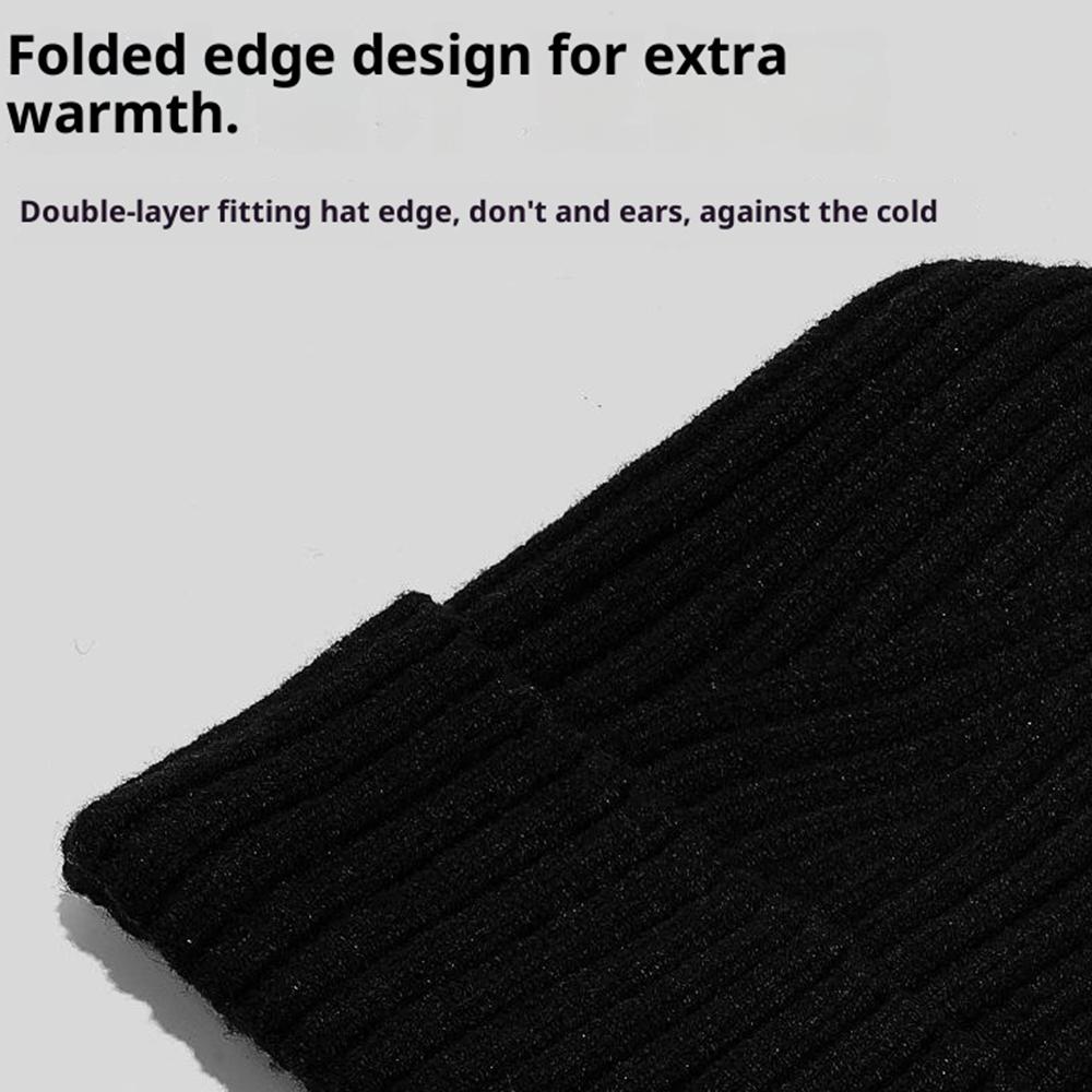 Wool Blend Beanie Hat with Button Strap Knitted Cap Ear Protection Outdoor Winter Warmth (OS)