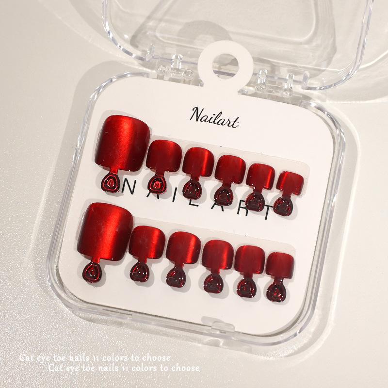 10 Pcs/Box French Fake Nails Glossy Cat-Eye Nail Art Design Short Square Press On Nail Full Cover False Toe Nail Extension