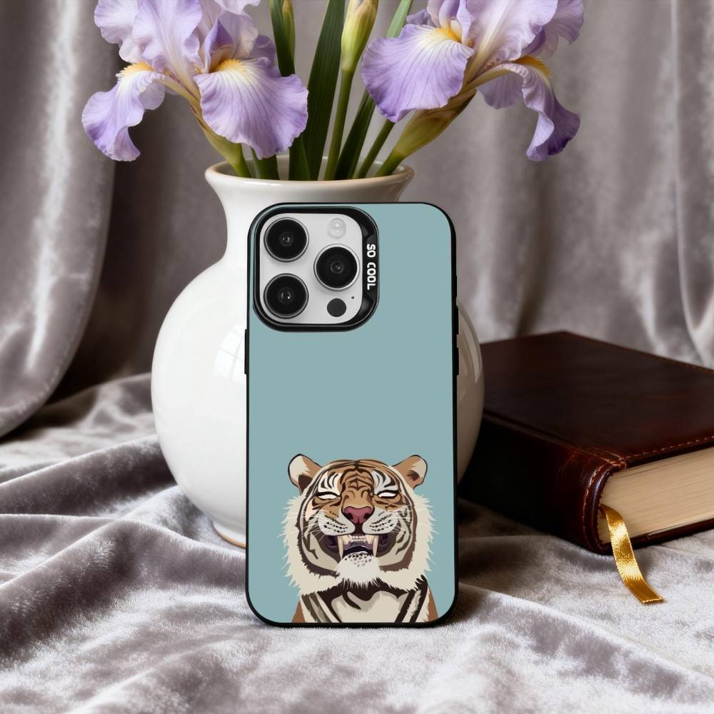 Cute Tiger Art Phone Case For iPhone17,16,15,14,13,12,11 Plus,Pro Max Candy Silver Plated Inside Cover