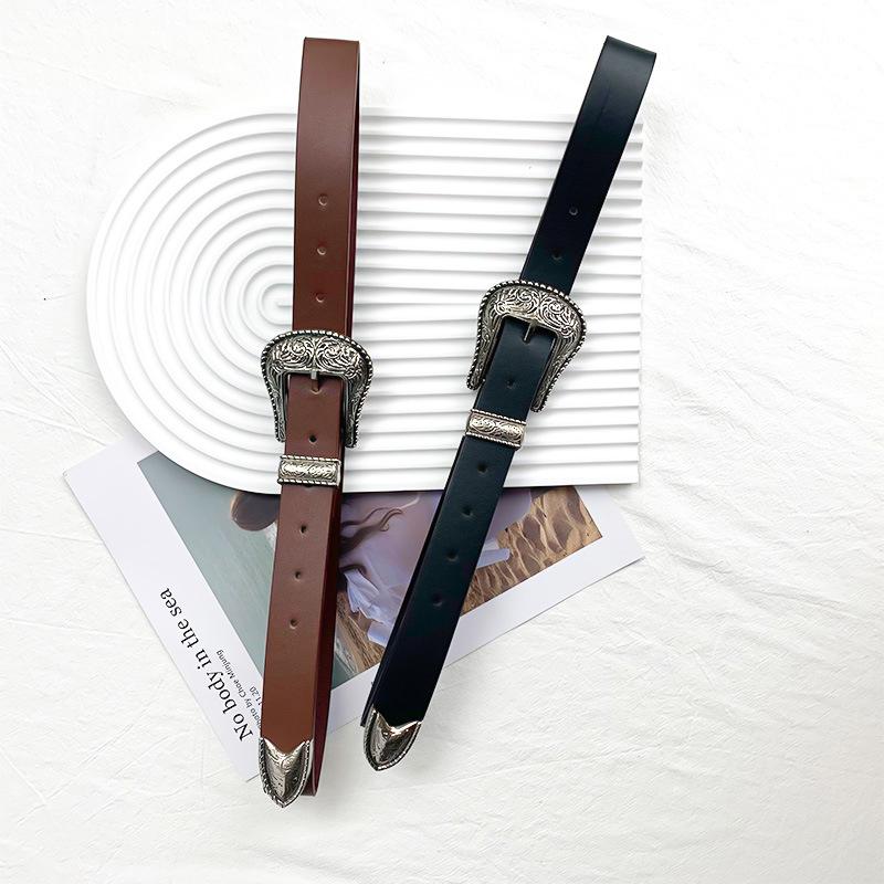 Women'S Belt Vintage Carved Needle Buckle Punk Hip Hop Rock Style Jeans Belt Y2K Belt Pu Leather Belt