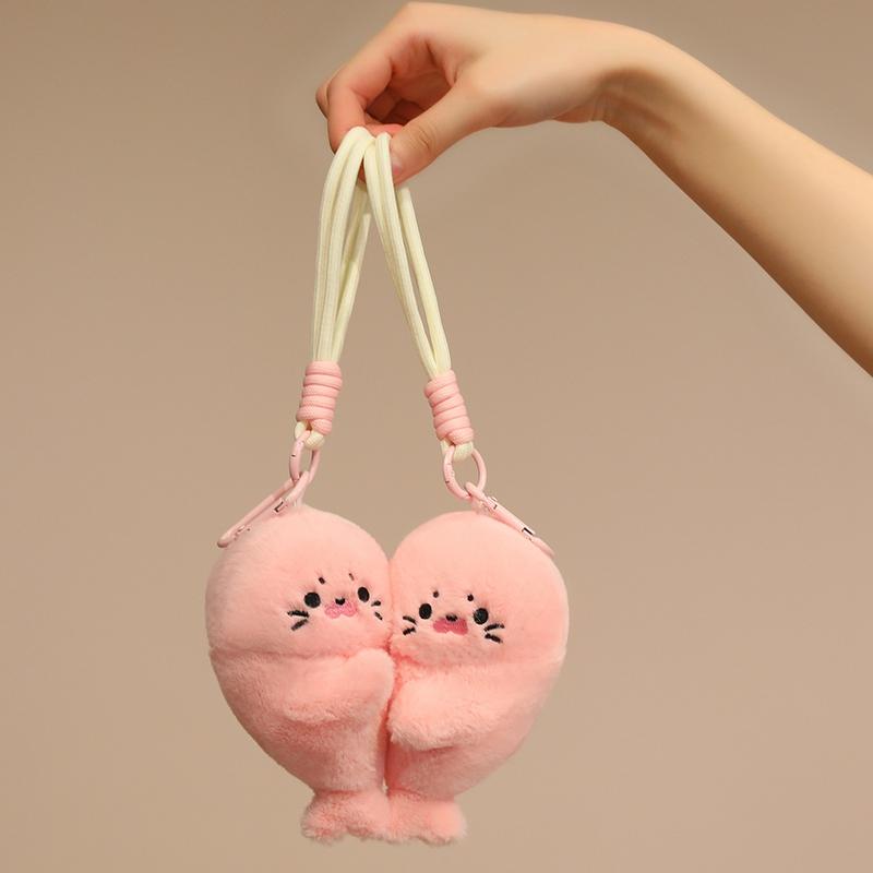 Meeres-Tier Babyrobbe Plüsch Flauschig Paar Schlüsselanhänger Niedlich Magnetische Anziehung Anhänger Kühlschrankmagnet Plüsch Schlüsselanhänger Geschenke