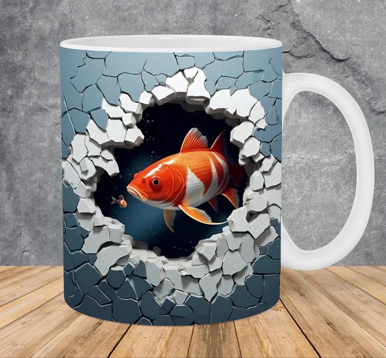 3D Father'S Day Gift Dad Ceramic Coffee Mug Father Goldfish Water Cup Fishing Fishing