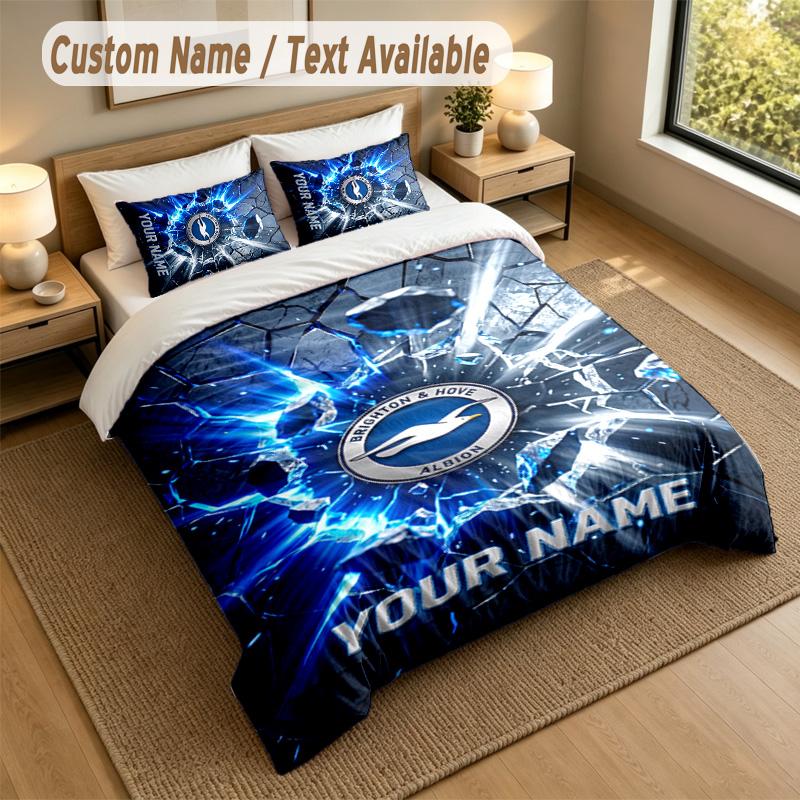 3Pcs Bedding Set Custom Name Text, 1 Sheet 2 Pillowcases Home Bed DecorBrighton & Hove Albion Football