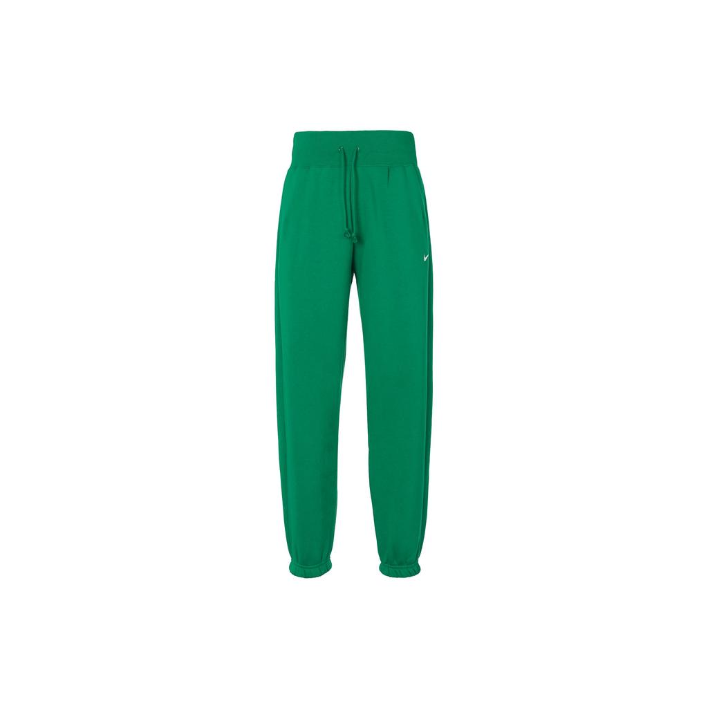 Nike Solid Color Letter Logo Print Drawstring Cuffed Oversized High Waist Fleece Knit Sports Casual Pants Women Bottoms Green DQ5888-365