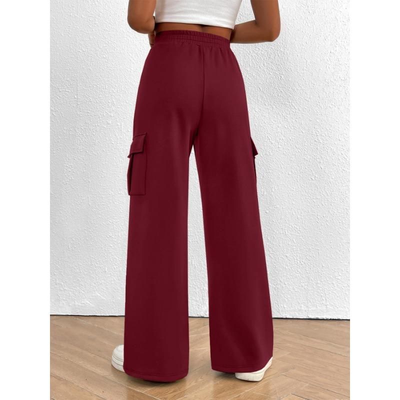2025 Fashion Loose Casual Wide-leg Women Long Pants Drawstring Solid Color Pockets Sweatpants Office Autumn Wintercasual Jogging Pants Simple Trousers