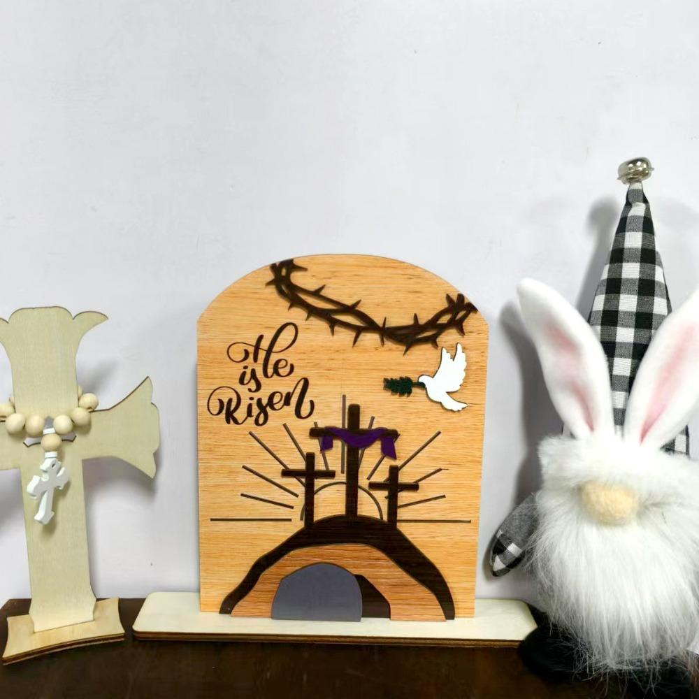 He Is Risen Decor Wooden Easter Resurrection Scene Empty Tomb Table Decorations Indoor Catholic Easter Gifts Decor Wolf Ornament