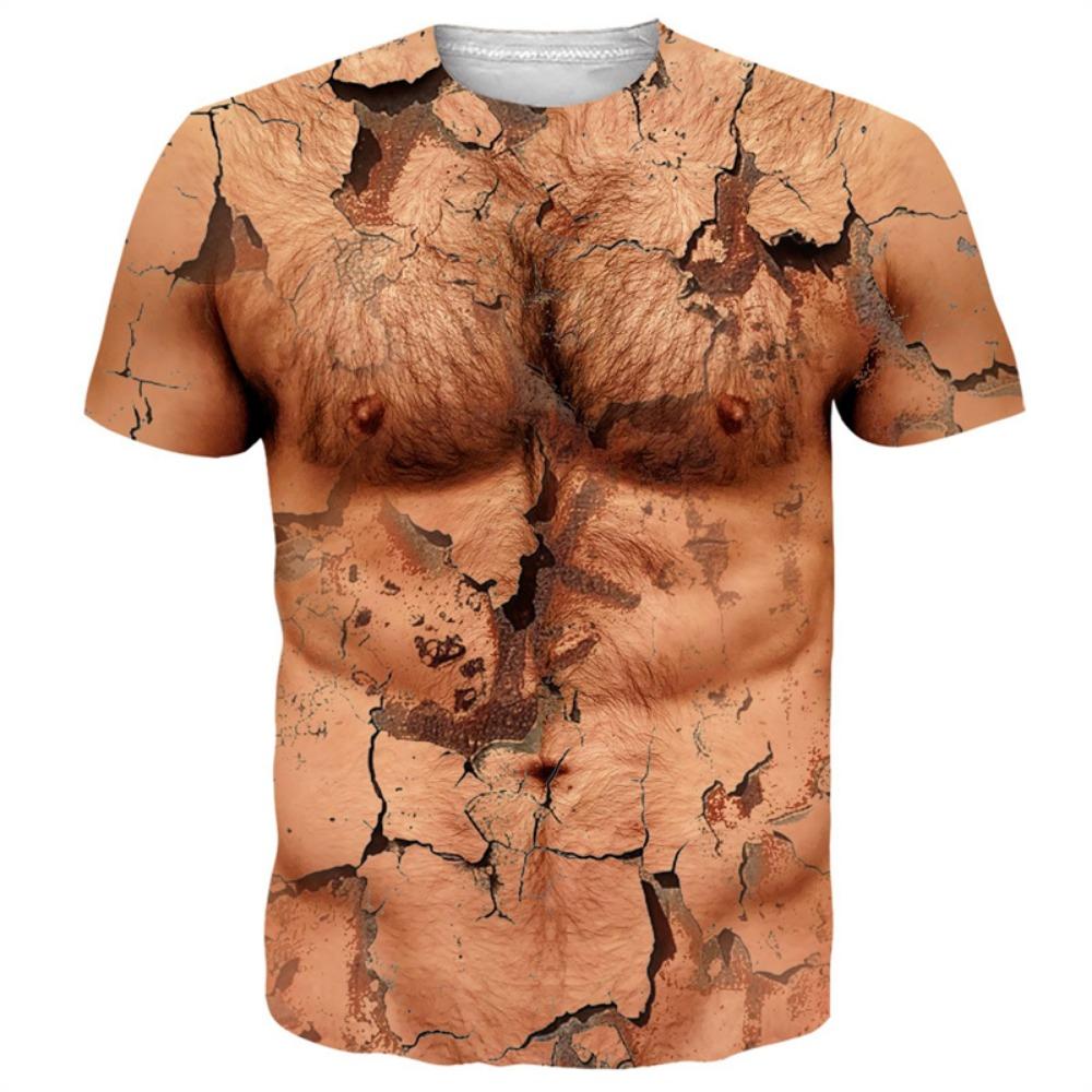 Funny Hairy Chest Graphic T Shirt Men 3d Printed Muscle Fake Abs Short Sleeve T-shirt Summer Spring Cosplay Costume Tee Shirts