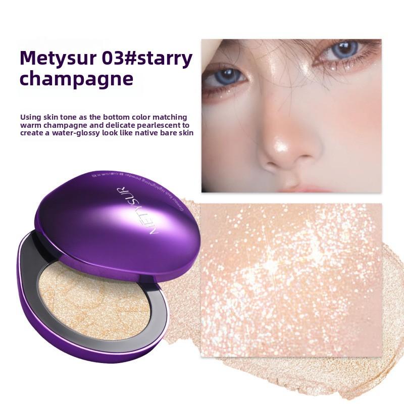 METYSUR Shimmer Highlighter Powder, Finely Milled Pearl Glow, Face Contour Illuminating, Buildable Shine for Natural To Bold Look
