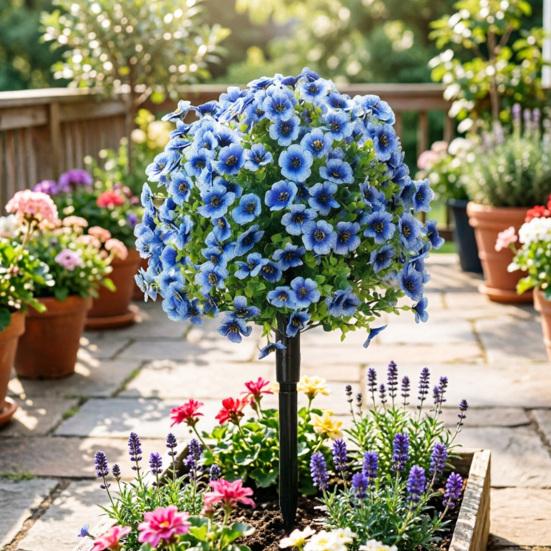 Künstliche Violette Formschnittbäume mit Dornen UV-beständige Kunststräucher Büsche Frühling Sommer Kunstpflanzen für Garten Veranda Terrasse