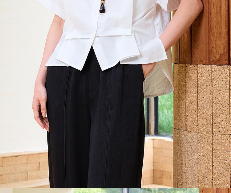 Cotton Stand-Up Collar Short-Sleeved Shirt for Women