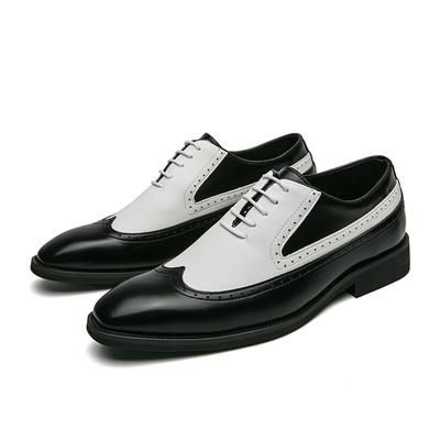 Trend Nieuwe Heren Puntige Zwarte Met Witte Patchwork Lakleren Schoenen Britse Gentleman Oxfords Designer Bruiloftskleding Schoenen