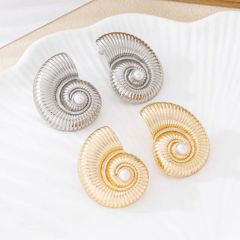 Punk Metall Spiral Schneckenform Ohrstecker für Frauen Vintage Goldfarbe Unregelmäßige Klobige Piercing-Ohrringe Zirkon Geschenk 2025