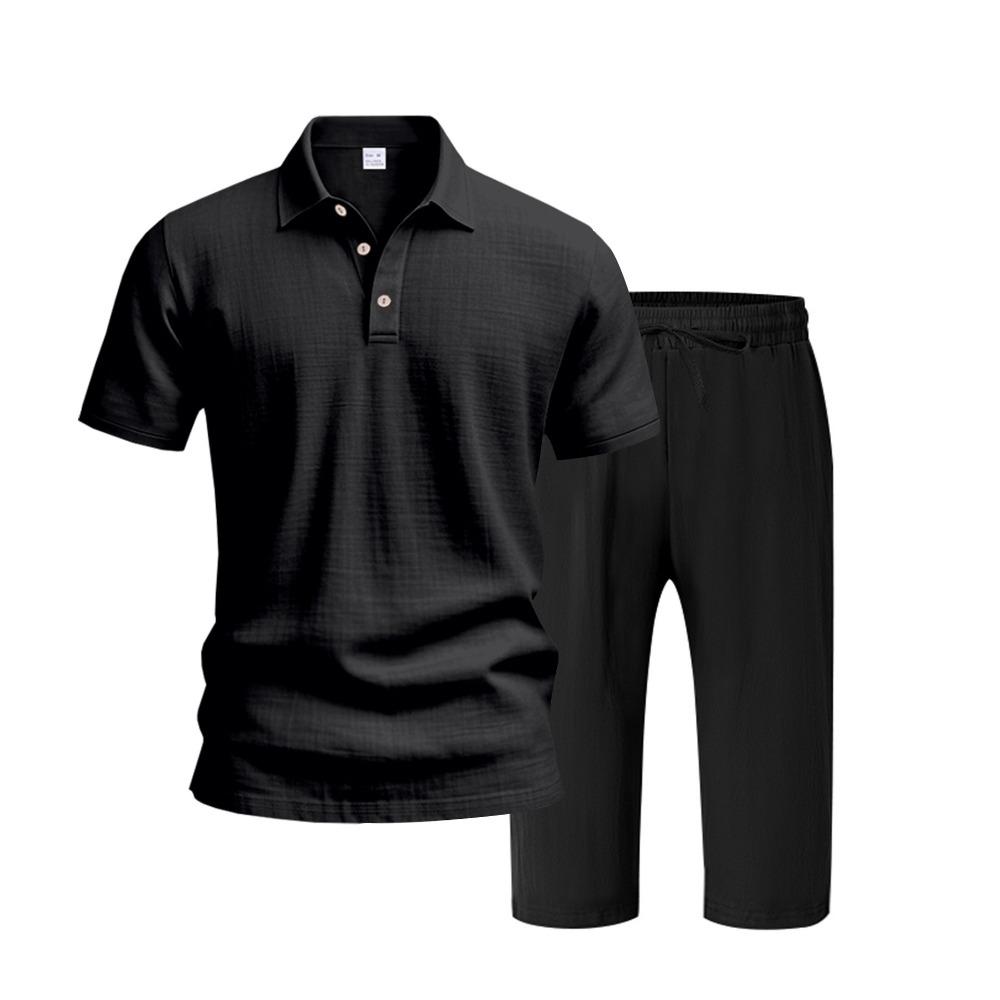 Men's Summer New Short Sleeve and Shorts Set, Made of Linen Fabric, A High-Quality Two-Piece Short Sleeve and Shorts Set