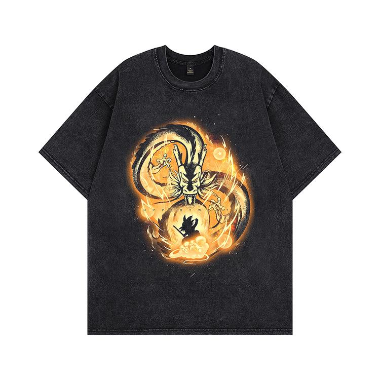 Summer New American Washing Water Short Sleeves Old High Street Style T-shirt Heavy Loose Couple Tide Men and Women Same Style