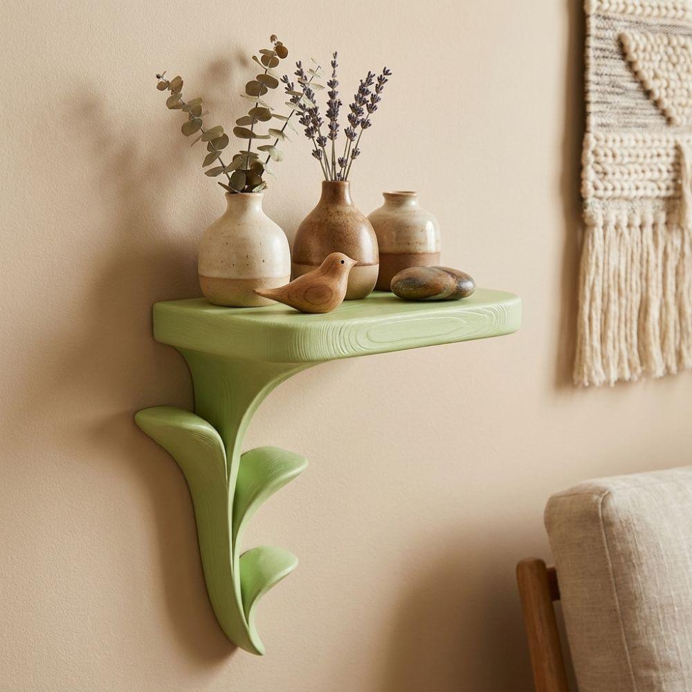 Plastic Sprout-Shaped Floating Wall Shelf Plant Style Decorative Shelf Scene Arrangement