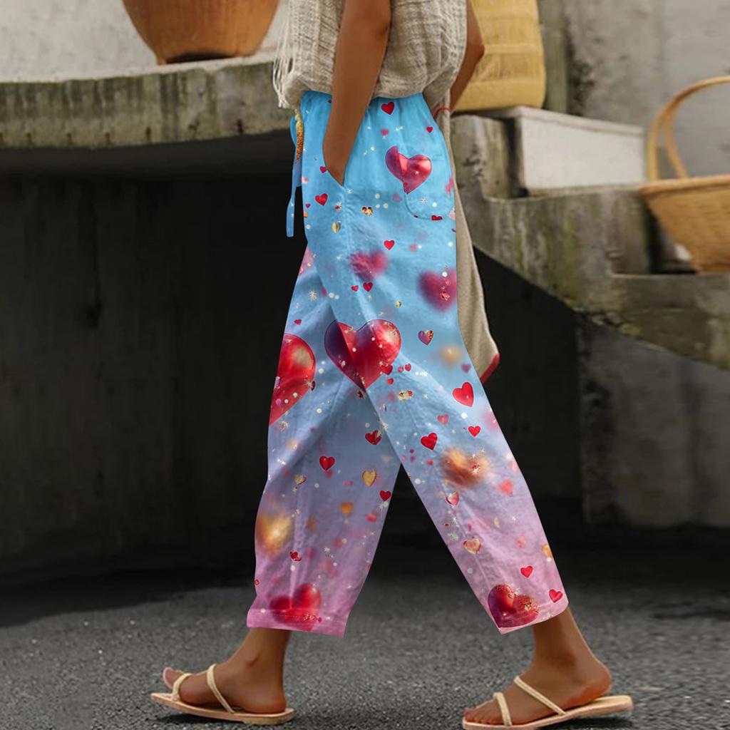 Damen Freizeithose Modische Print Kordelzug Taschen Elastische Taille Hose