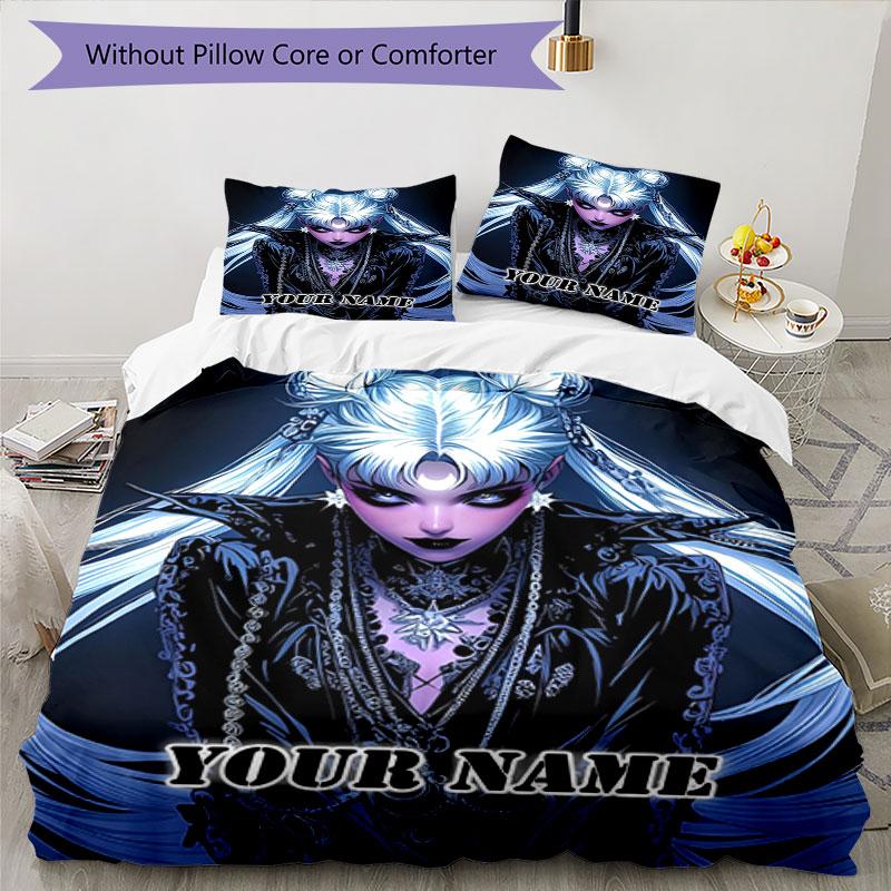 3pcs Custom Name Dark Fantasy Portrait Bedding Set Printed Bedding Set Duvet Cover Closure Includes 1 Duvet Cover & 2 Pillowcases Bedroom Decor