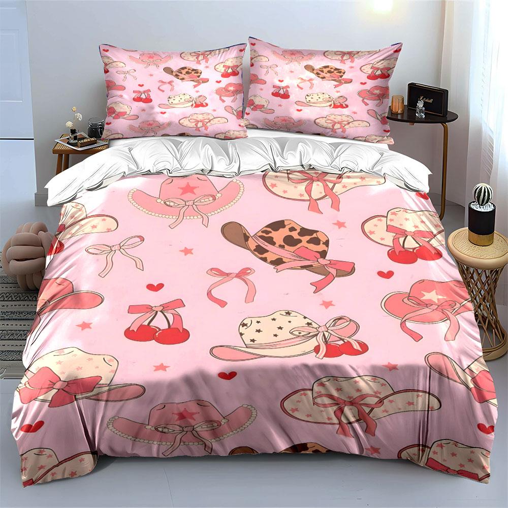 Cute Cowboy Hat Pattern Set Bedding Set with 1 Duvet Cover 2 Pillowcases Single Double King Queen, Gift
