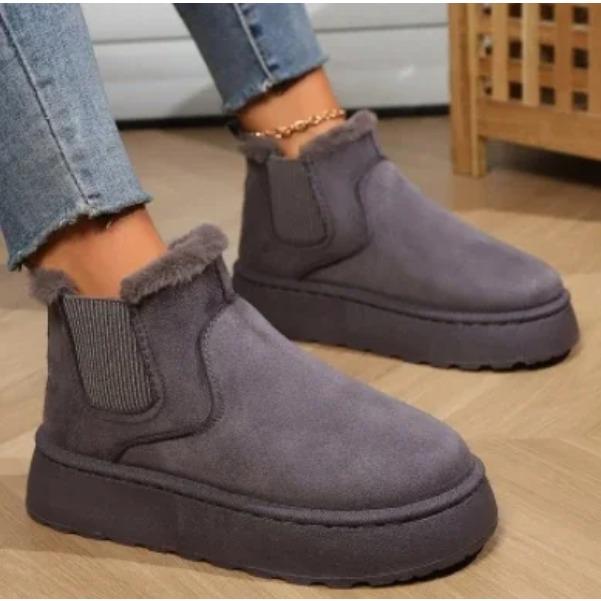 Vinter Kvinnor Korta plysch Varma snöstövlar Fritidsskor Nya mockapäls Chelsea fotkängor Platta Plattform Damskor Botas