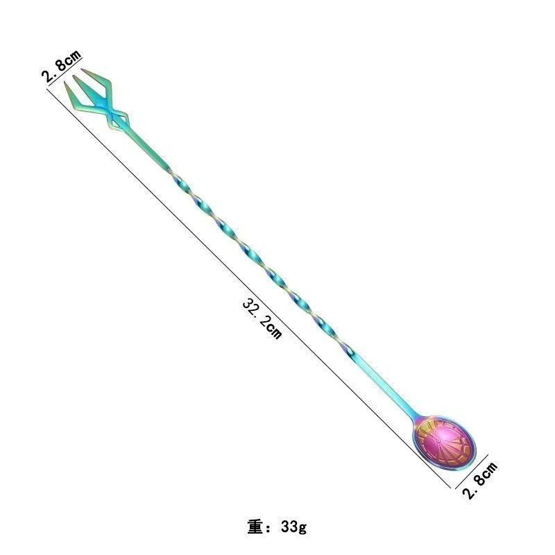 32cm Long Handle Cocktail Spiral Stirring Spoon Fork Stainless Steel Whiskey Stirring Stick Cocktail Shaker Bar Accessories
