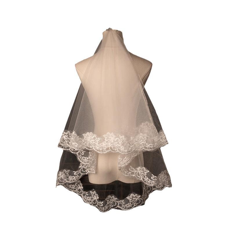 European & American Single-Layer Off-White Bridal Veil with Lace Edge