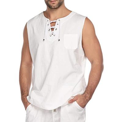 Men's Cotton Linen Tank Tops Casual Pirate Vest Men Sleeveless Tops Tees Summer Beach Hawaiian T-shirts Male Streetwear