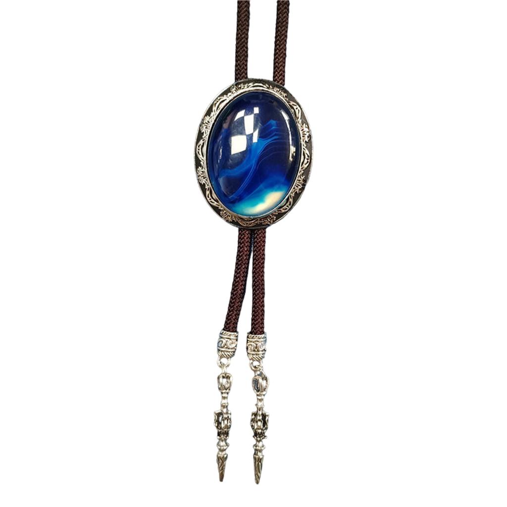 Western Vintage Braided Rope Bolo Tie with Oval Shape Stone Pendant Adjustable Cord Necktie Jewelry Necklace for Men