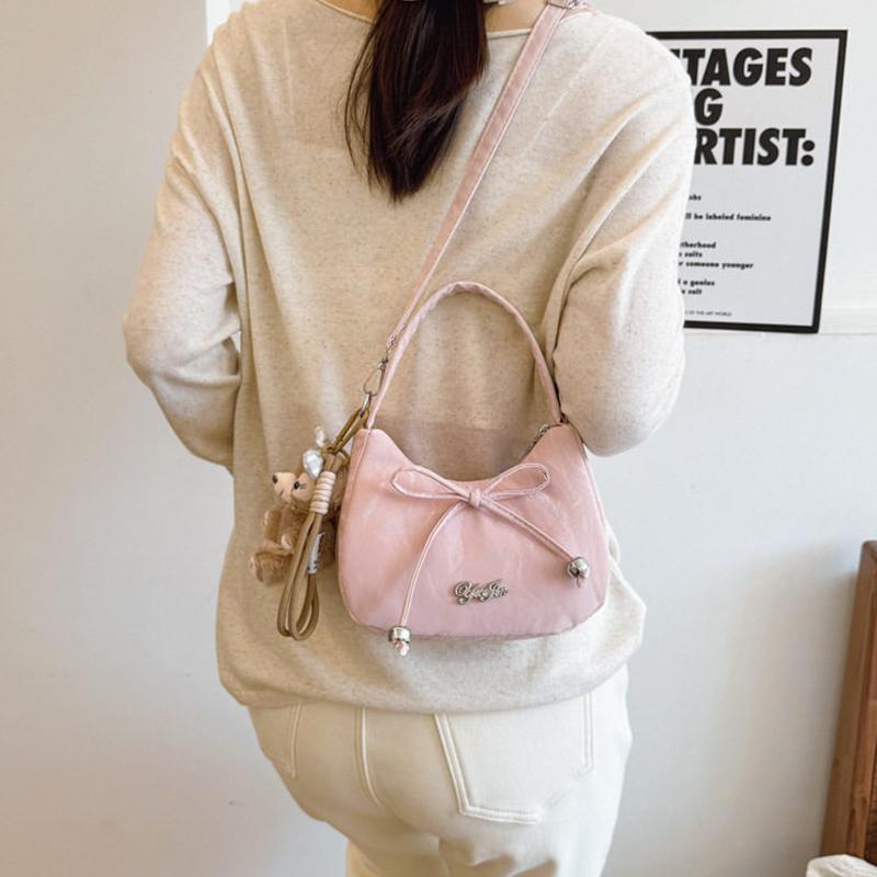Solid Color 2026 New Large Capacity Bow Bags, Fashionable And Versatile Underarm Shoulder Bag, Casual Commuting Women'S Handbag