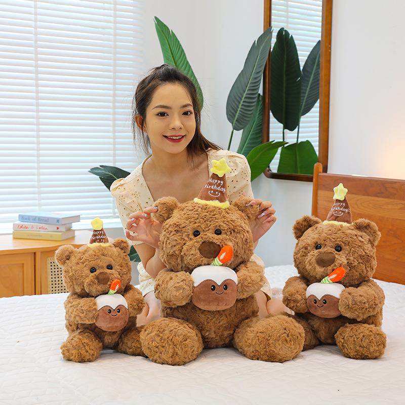 Kawaii Plush Toy Cute Bear Stuffed Doll Candle Pillow Birthday Cake Bear Gift for Kids Christmas Present for Girlfriend Large