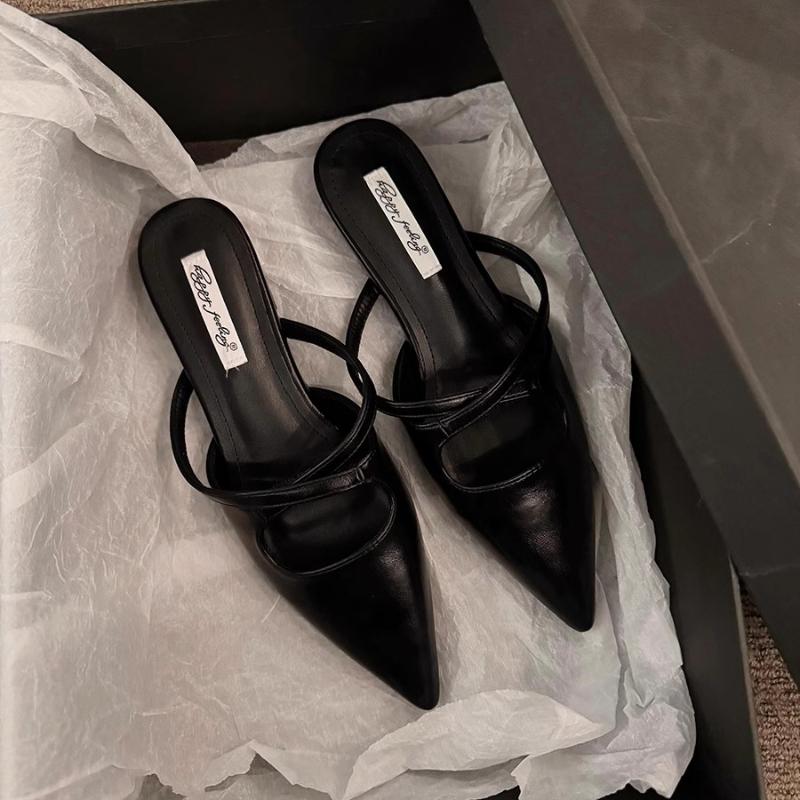 

Брендовые женские сандалии с острым носком, модные женские туфли Мэри Джейн без застежек, на плоской подошве, на каблуке, элегантное платье с открытой пяткой 40