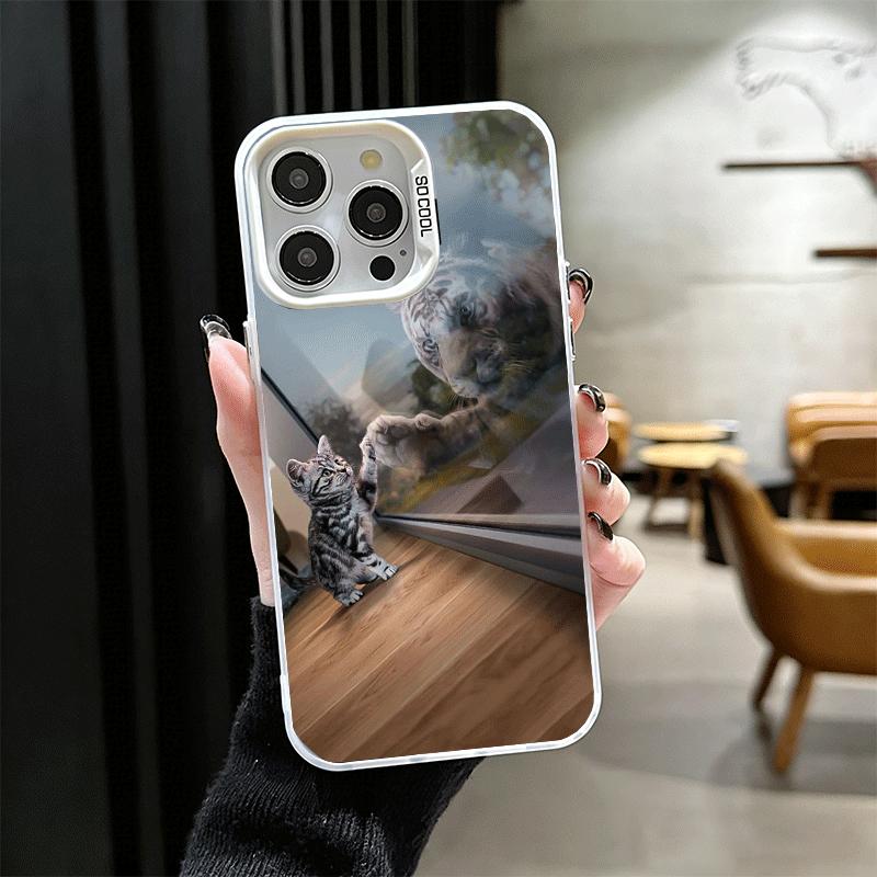 Cat Reflects Tiger Cool Soft Phone Case for iPhone 15 16 17 Pro Max 17Air 16E 14 Plus 13 12 Mini Shockproof Cover Back Shell