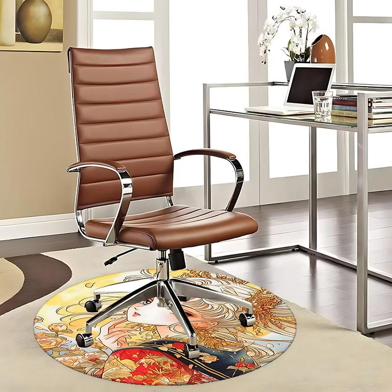 

1pc Anime Design Round Carpet Office Chair Mat, Non Slip Rug with Floral Patterns for Home Decor, All Seasons 80cm