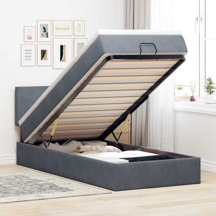 VidaXL Cadre de lit ottoman avec matelas gris foncé 100x200 cm velours, cadre de lit, cadre de lit rembourré, cadre de lit 3311682