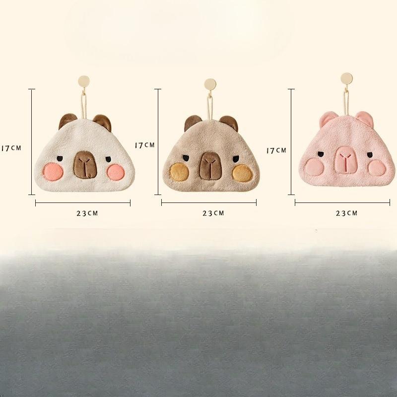 Capybara Round Coral Velvet Hand Towel, Kitchen Hanging Dual-purpose Water-absorbing and Quick-drying Square Towel