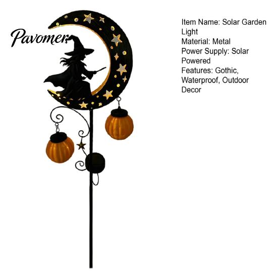 Unique Halloween Gifts for Home Solar Witch Pumpkin Moon Garden Stake Light, Waterproof on Crescent Powered Decorative Stakes with Lantern,