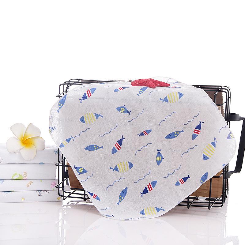 Baby Cartoon Print Double-Layer Gauze Bib - Soft & Absorbent for Newborns 30x30 cm