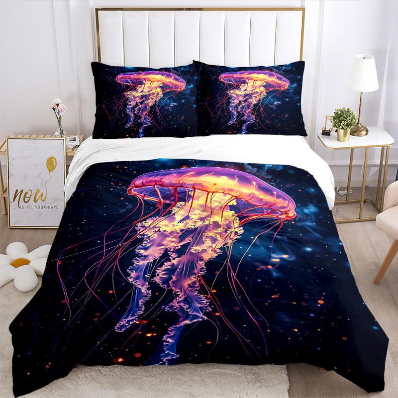 3pcs Jellyfish Bedding Set - Includes One Quilt Cover and Two Pillowcases (No Core) - Home Decor, Festival Gift, Polyester Fabric, Anime Car