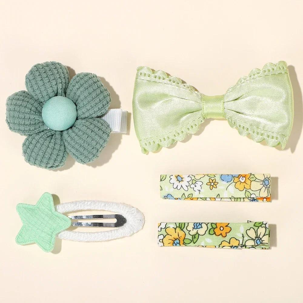 5Pcs/set Girls Hairclips Fresh Cloth BB Hair Bangs Barrette Flower Lace Bows Hairgripes Dopamine Colored Hair Accessories