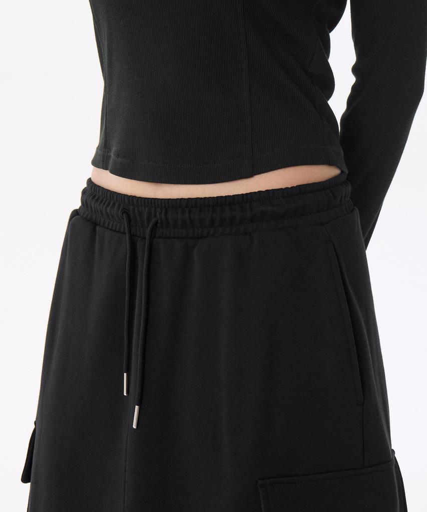 MUSINSA STANDARD WOMAN Women'S Flat Terry Sweat Cargo Long Skirt [Black]