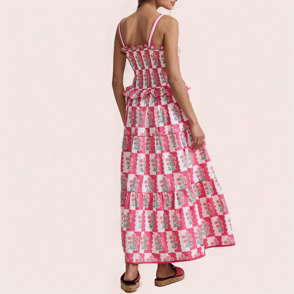 Women's Casual Fashion Vintage Floral Print Suspender Dress Elegant Holiday Dress
