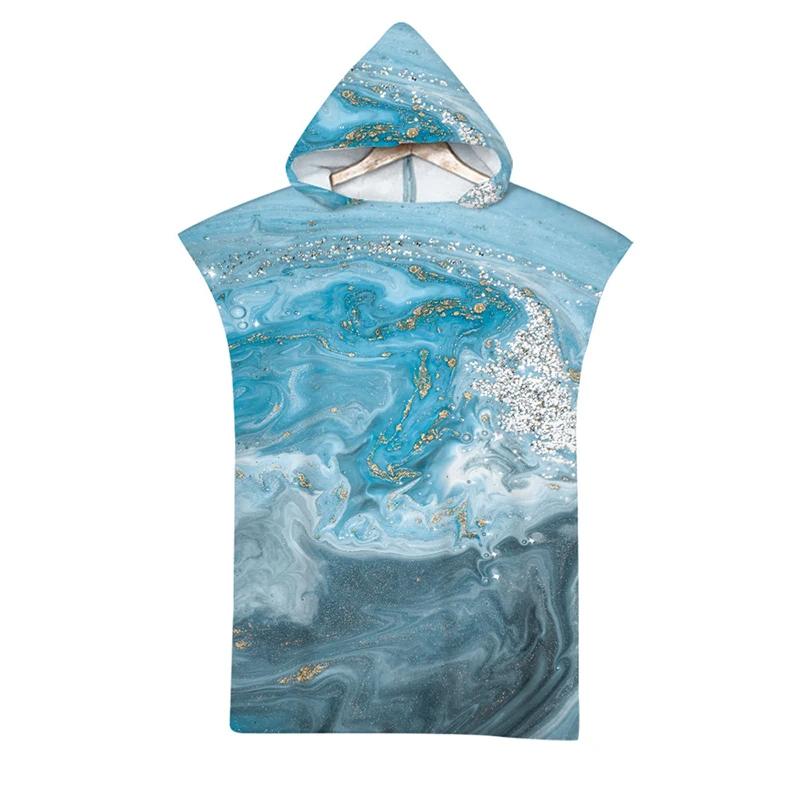 Microfiber Marble Printed Hooded Beach Towel for Boys Girls Adults Soft Quick Dry Swimming Pool Poncho Bath Towel Cloak Bathrobe