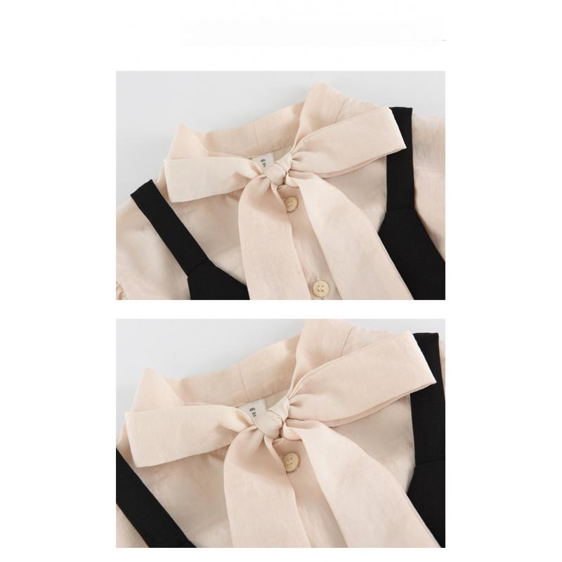 Spring And Autumn Style Fashionable Bowknot Suspender Dress Set For Older Girls And Little Girls