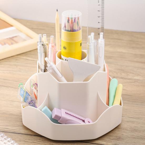 

Yousheng 360-Degree Rotating Pen Holder Spinning Desk Organizer with 9 Tiered Compartments Multi-functional Makeup Brushes Holder for Office School белый