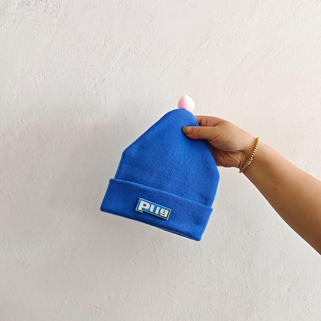 Baby Knit Wool Hat for 0-12 Months - Boys & Girls Solid Color with Letter Sticker - Warm Autumn & Winter Cap