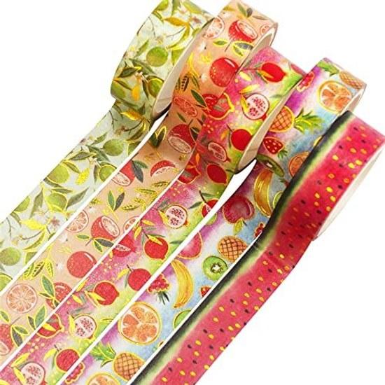 Fruit Pattern Masking Tape Set 10 Rolls Creativity Gold Foil Washi Womens Style Packaging DIY Crafts (Orchard)