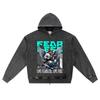 DTG Print Knitted Denim Zip-Up Hoodie Angel Streetwear Brother Print Zipper Hoodies  