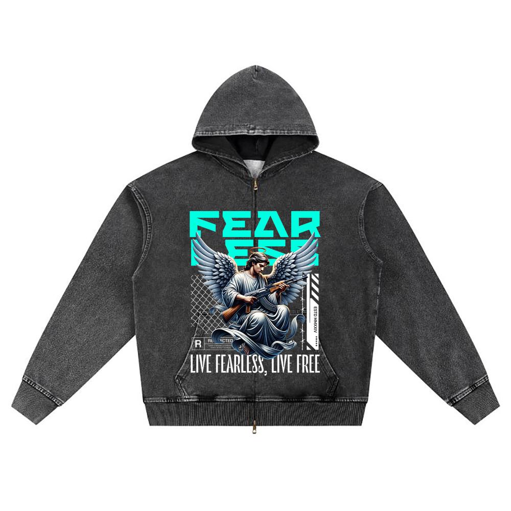 

Худи на молнии из вязаного денима с принтом DTG Angel Streetwear Brother S